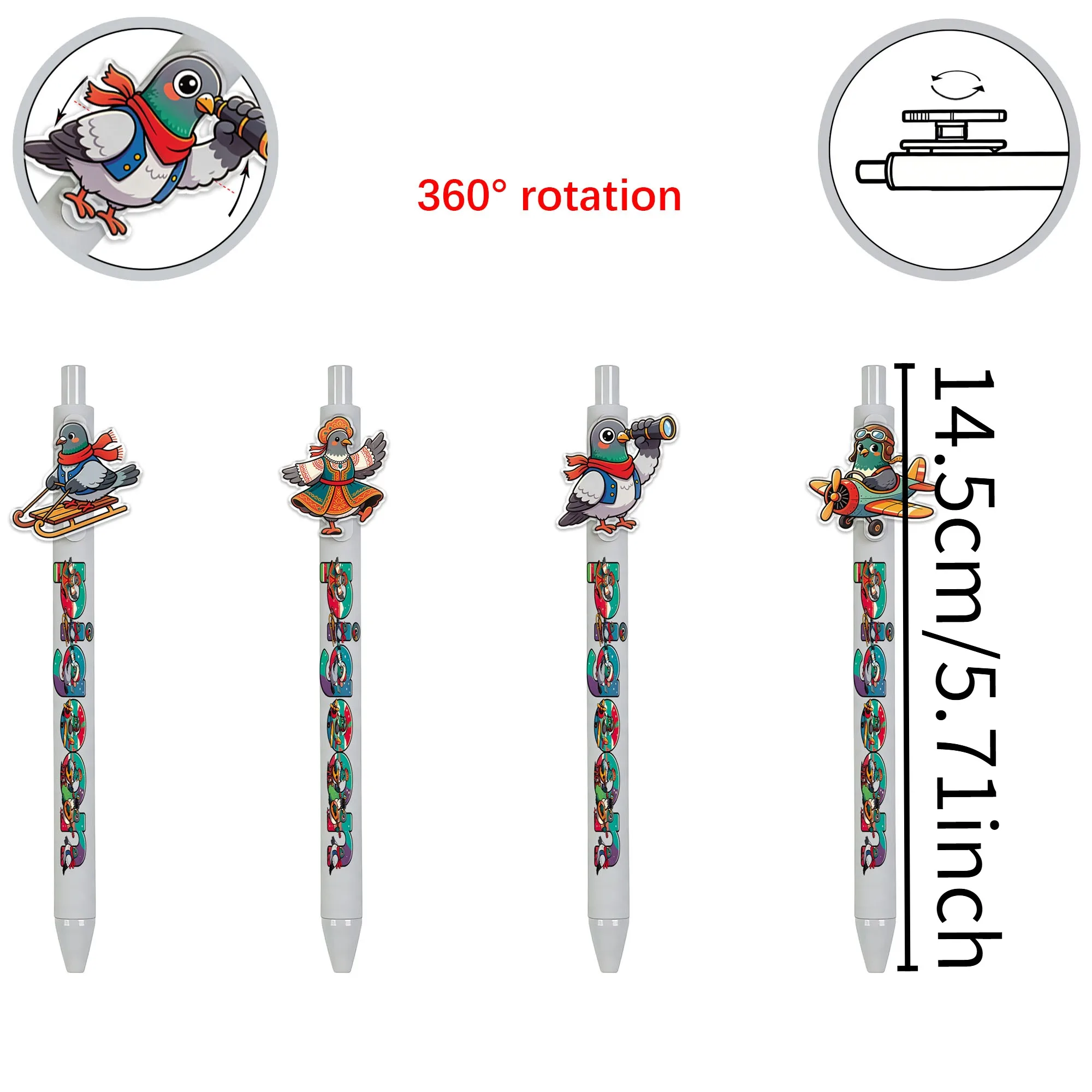 11 pieces of rotatable pigeon ballpoint pens - creative signature pens - pens with random patterns as gifts