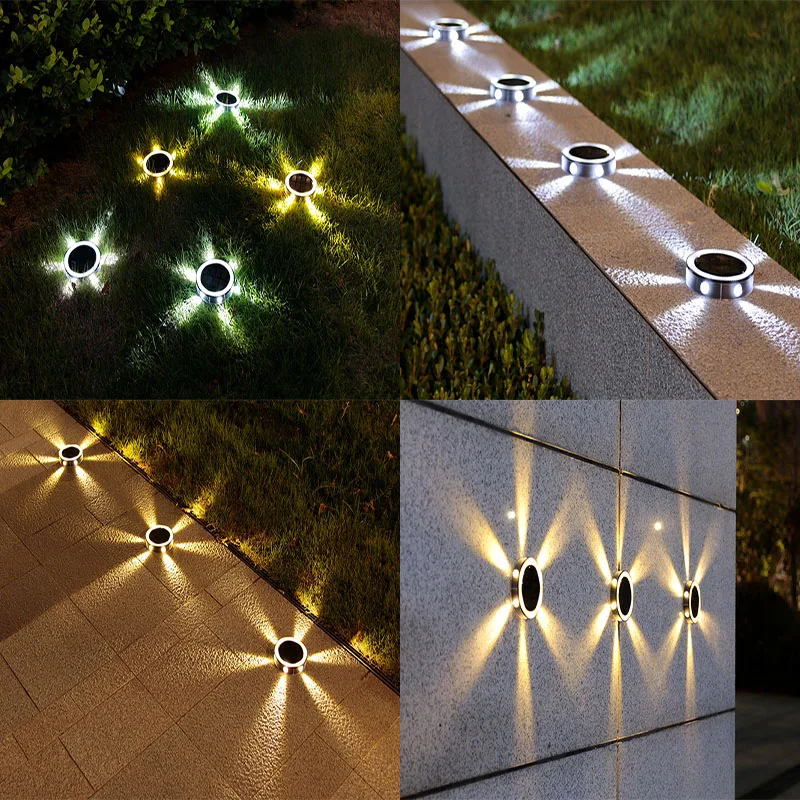 Solar Wall Light Waterproof Outdoor Garden Ground-mounted Lamp Deck Round Petal Fence lamp 8 Modes Glowing Garden Landscape lamp