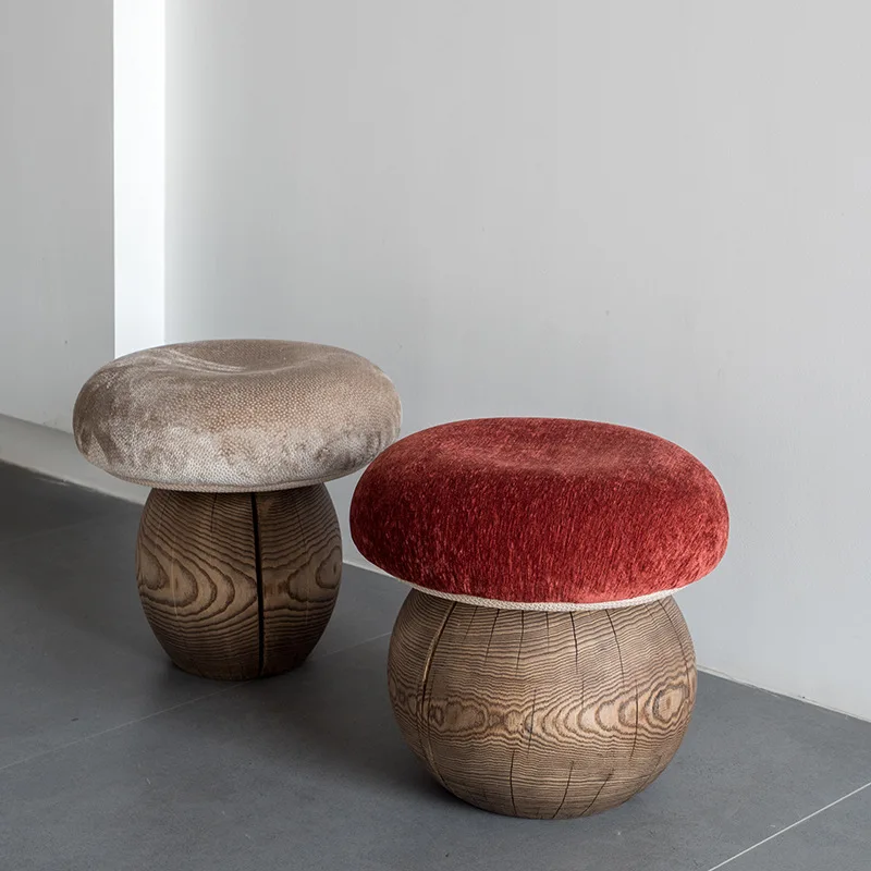 Creative solid wood mushroom stool household living room sofa side stool entry shoe changing stool, log wind crack view 5