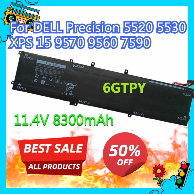 

6GTPY 11,4 В 8300 мАч высококачественные аккумуляторы для ноутбуков DELL Precision 5520 5530/XPS 15 9570 9560 7590