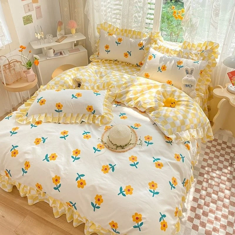 

Korean Princess Bedding Bedsheet For Girls Lace Bedspread Queen Size Duvets Cover Linens Comforter Cover With Pillowcases