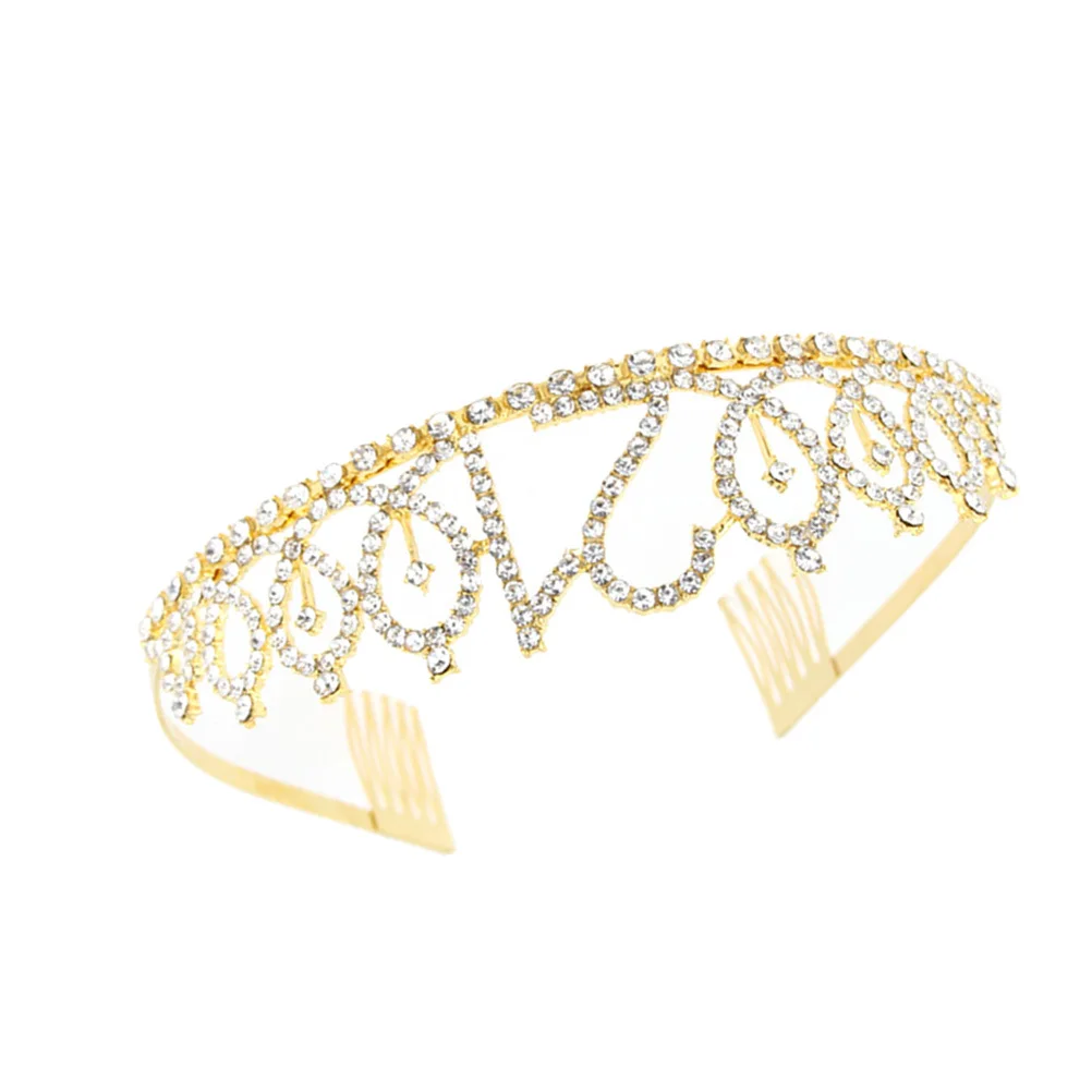 1 قطعة تاج عيد الميلاد سبيكة حجر الراين مشط الشعر رقم التاج ل 21st حفلة عيد ميلاد خطوبة أداة تصفيف الشعر الذهبي #3