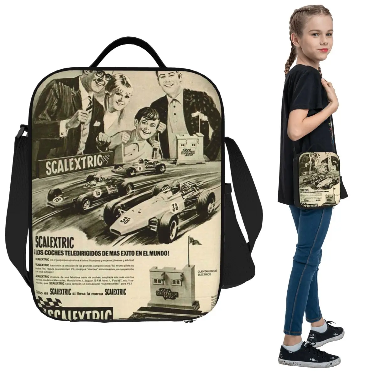 Scalextric (4 anuncios) Bolsa de almuerzo aislada para mujer, refrigerador de oficina, caja térmica para alimentos, bolsa, loncheras a prueba de fugas, contenedor