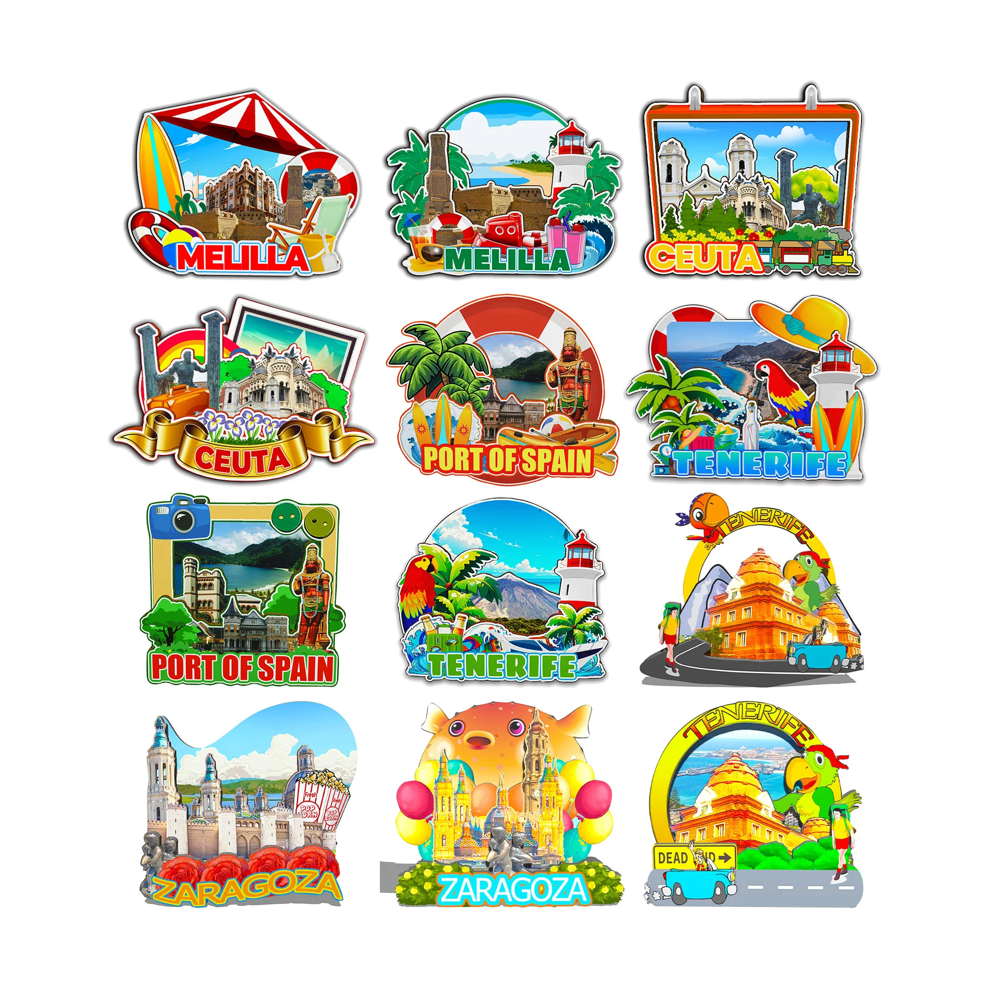 Imanes decorativos para Tenerife Ceuta Zaragoza Melilla Puerto España Ciudad Punto de referencia Viajes Pegatinas de madera 3D para nevera