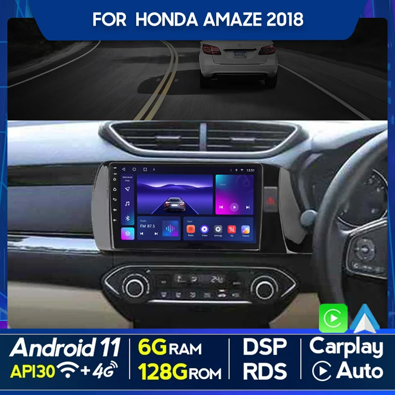 QSZN For Honda Amaze 2018 RHD 2 din Android 12.0 Car Radio Multimedia Video Player GPS Navigation 4G Carplay Head unit