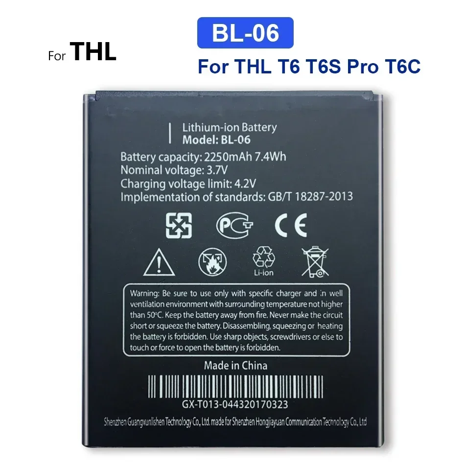 NEW BL-06 Mobile Phone Battery BL06 BL 06 for THL T6 Pro T6C T6S / DEXP IXION ES2 5 Inch Replacement battery 2250mAh