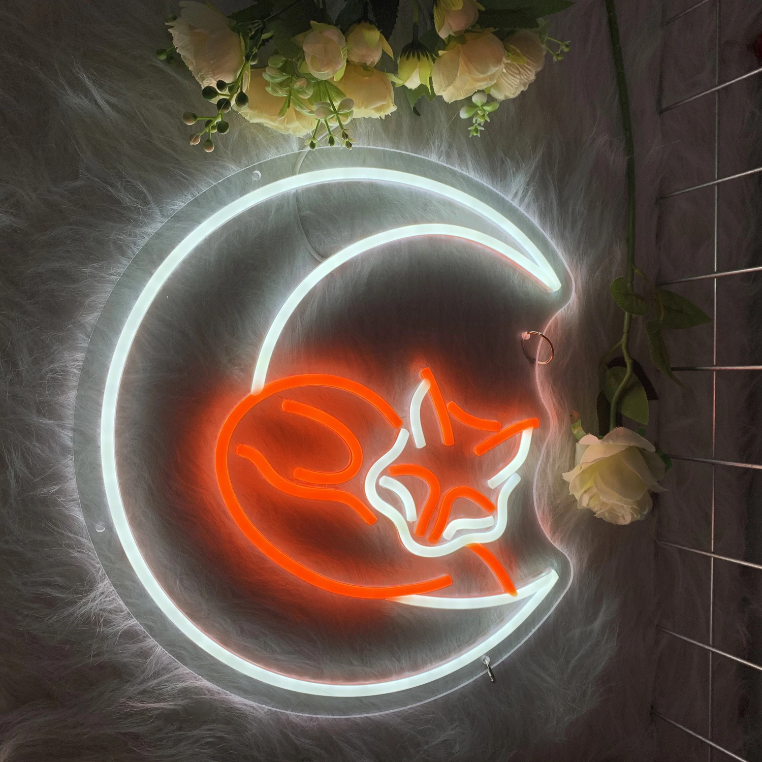 Moon Fox Neon Signs LED Neon Light Sign Up Neon Signs Home Wall Art Neon Light for Bedroom Living Room Shop Bar Club Party Gift