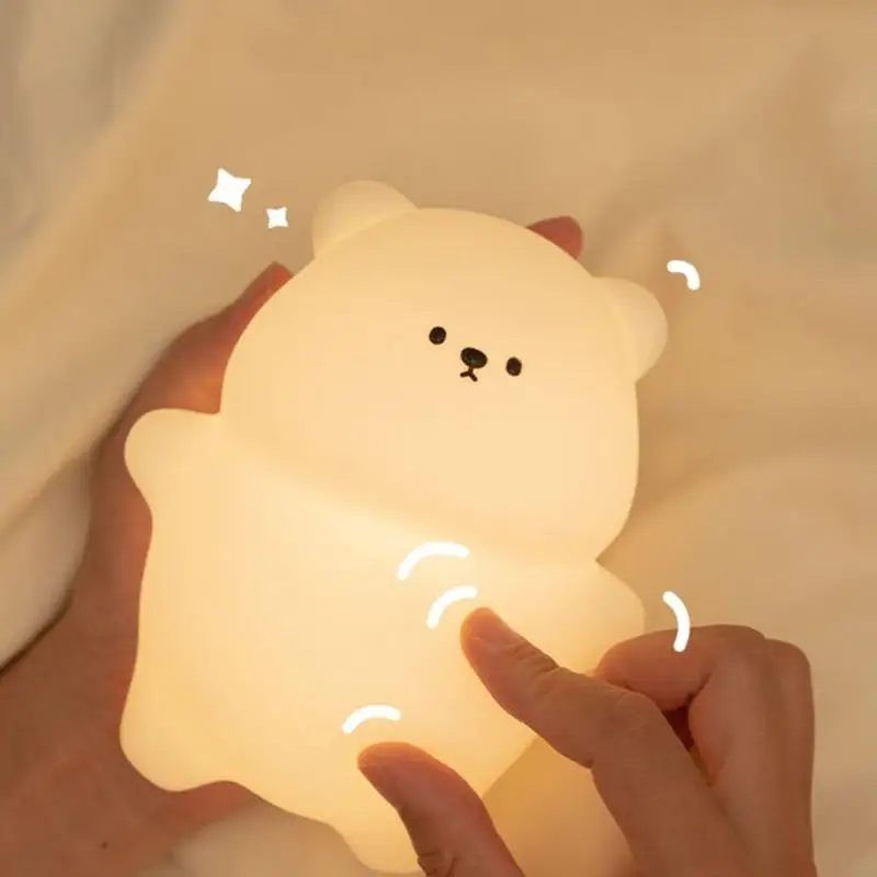 قابلة للشحن الدب سيليكون أضواء الليل التحكم باللمس عكس الضوء LED مصباح السرير نسيج السيليكون للأطفال غرفة الحضانة P9YB