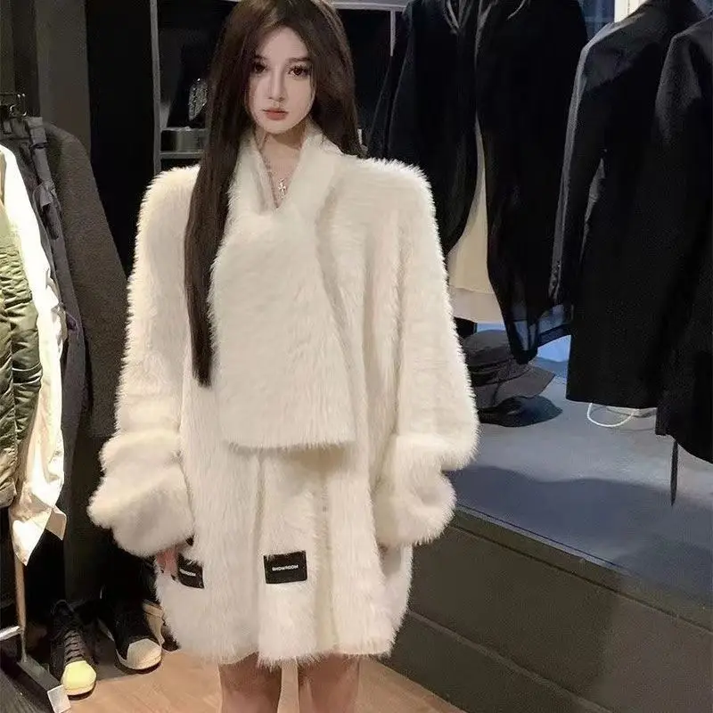 

Шарф женский свободный ленивый мягкий восковой вязаный топ теплый свитер из искусственного норкового бархата