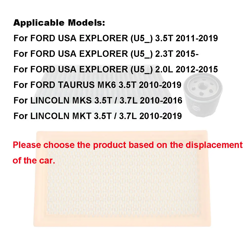 3 قطعة مجموعة مرشحات لفورد اكسبلورر MK5 2.0T 2013 توروس 2010 لينكولن MKS MKT 2009 المقصورة التيار المتناوب محرك الهواء مجموعة مرشح زيت الملحقات #6