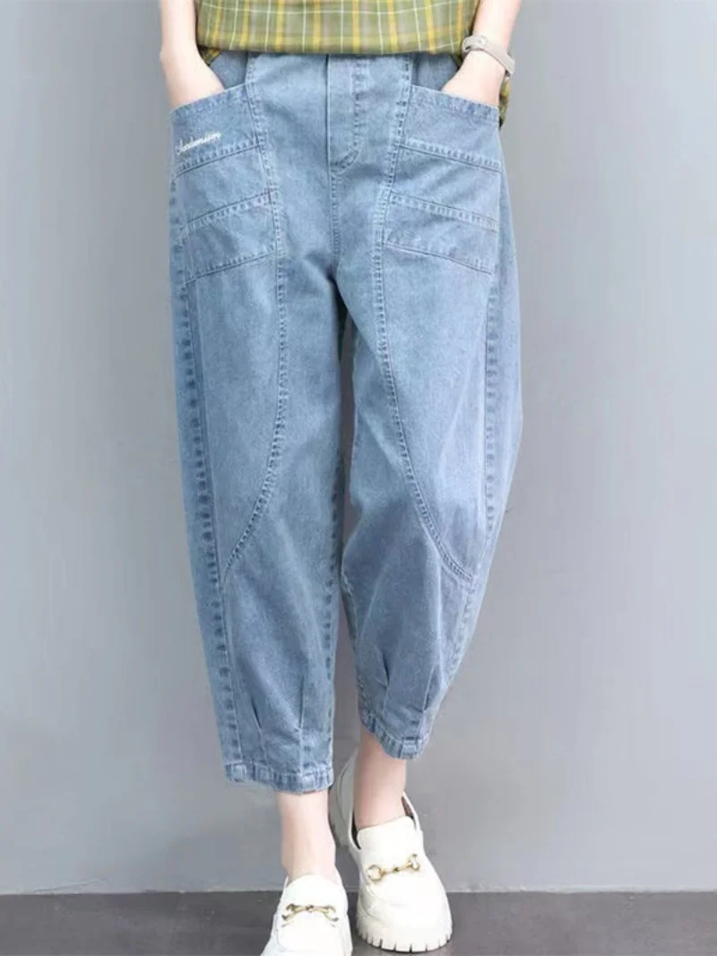 

Женские утягивающие джинсы с девятью зубцами, брюки Харлан с высокой талией, тонкие джинсовые весенне-летние модные повседневные брендовые брюки без бренда