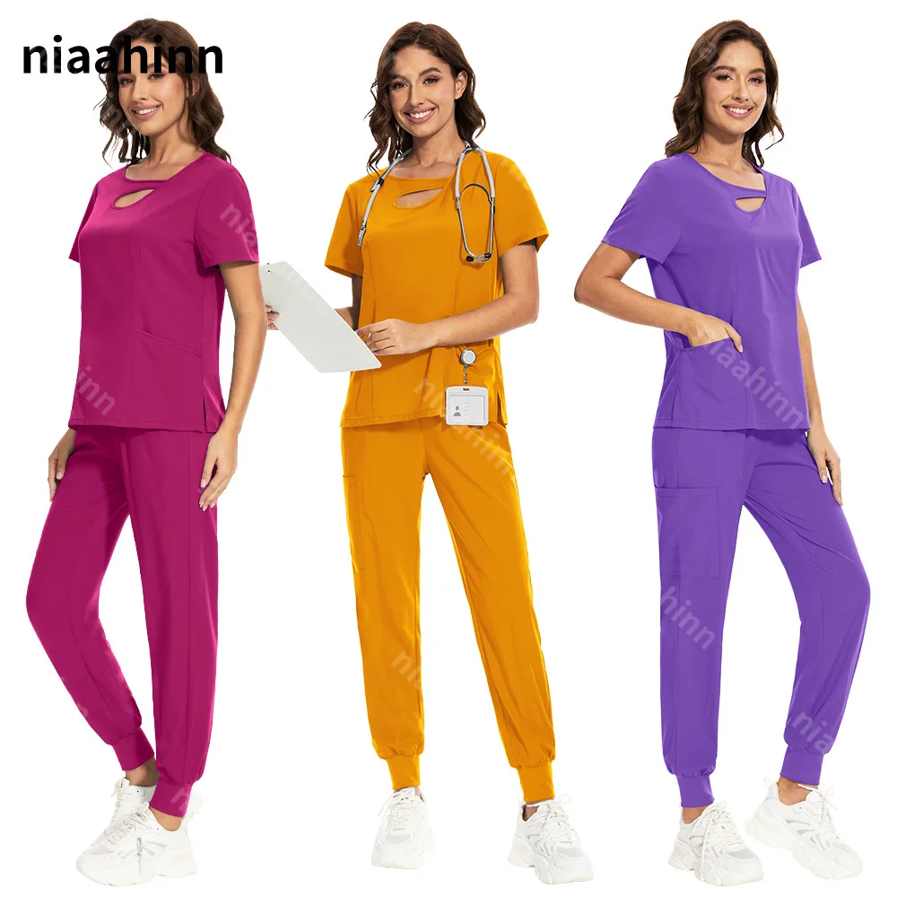 New Design Hospital Scrubs Set Spandex and Stretch Nursing Medical Uniforms Sets Pet Grooming Nurse Uniforms Scrubs Suits Women