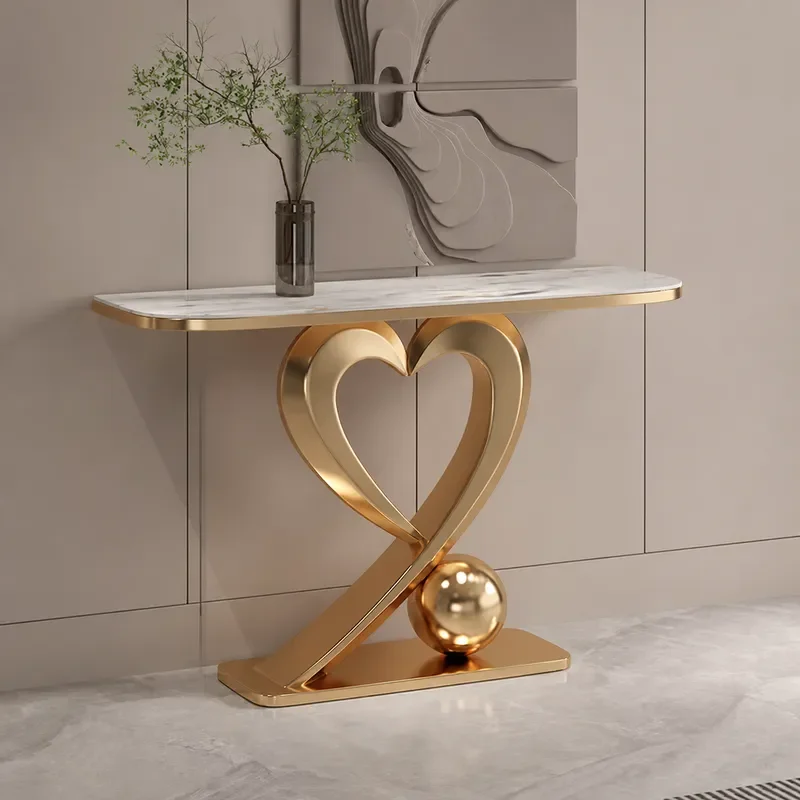 Italian Light Luxury Rock Slab Entrance Cabinet Simple Living Room Entry Table Stainless Steel Door Case