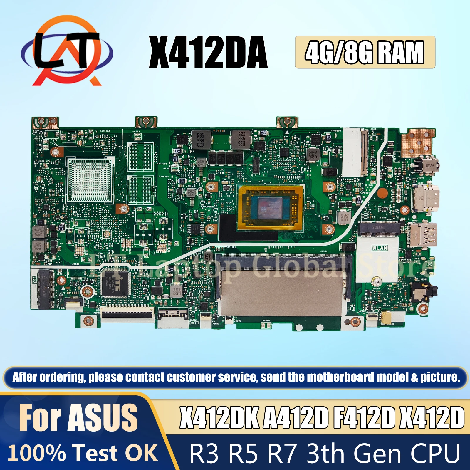 

X412DK Mainboard For ASUS X412D X412DA A412D F412D Laptop Motherboard CPU R3 R5 R7 UMA 4G/8G-RAM 100% Test OK