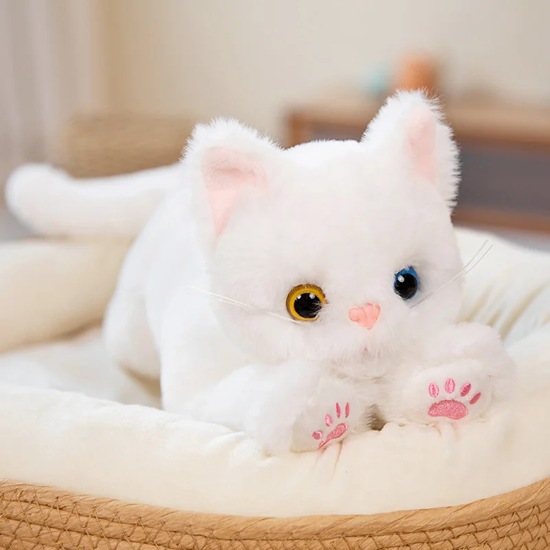 45cm  INS Like Real Prone Cat Plush Doll Stuffed Pure Colors Grey White Yellow Kitten Toy Pets Animal  Gift