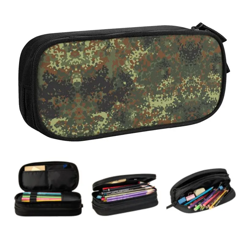 Customized Flecktarn Camo Kawaii Pencil Cases Girl Boy Large Capacity Military Army Camouflage Pencil Bag School Accessories