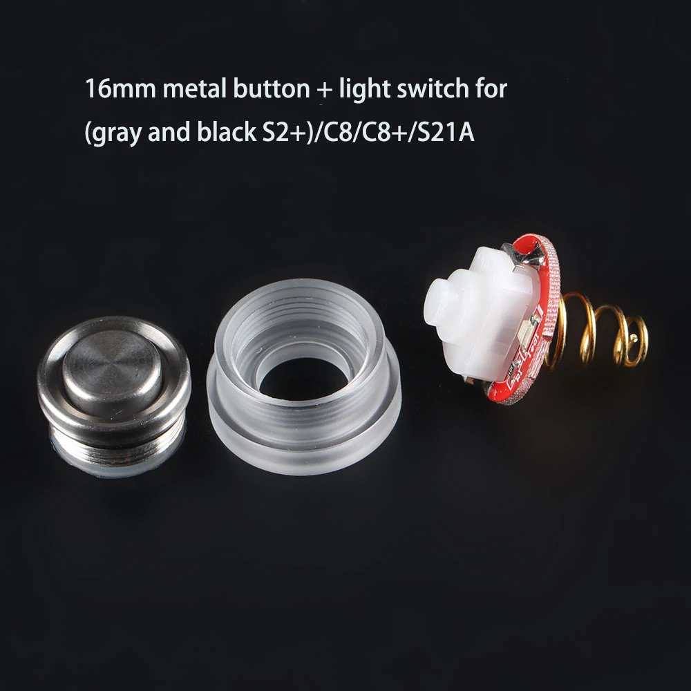 16mm Metal button light switch kit for replacing silicone buttons suitable for Convoy (gray and black S2+) S3 S8 S15 C8 C8+ S21A