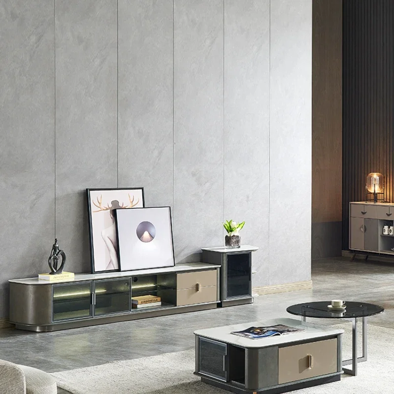 

Simple Living Room Stone Plate Glass Square Tea Table Intelligent Lighting Induction Floor Cabinet