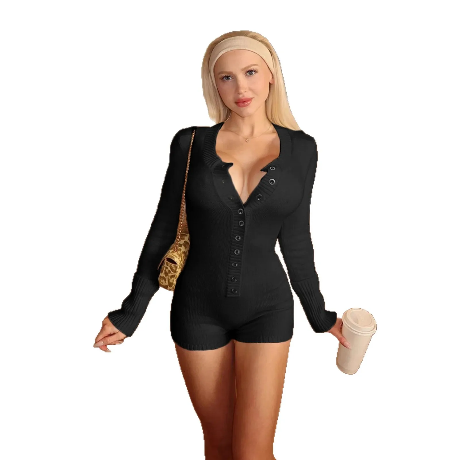 セクシーなタイトなワンピーススーツ、女性用、ピュアカラー、Vネック、夏のファション、カジュアル、ハイウエスト、九分丈パンツ、混紡ウール生地