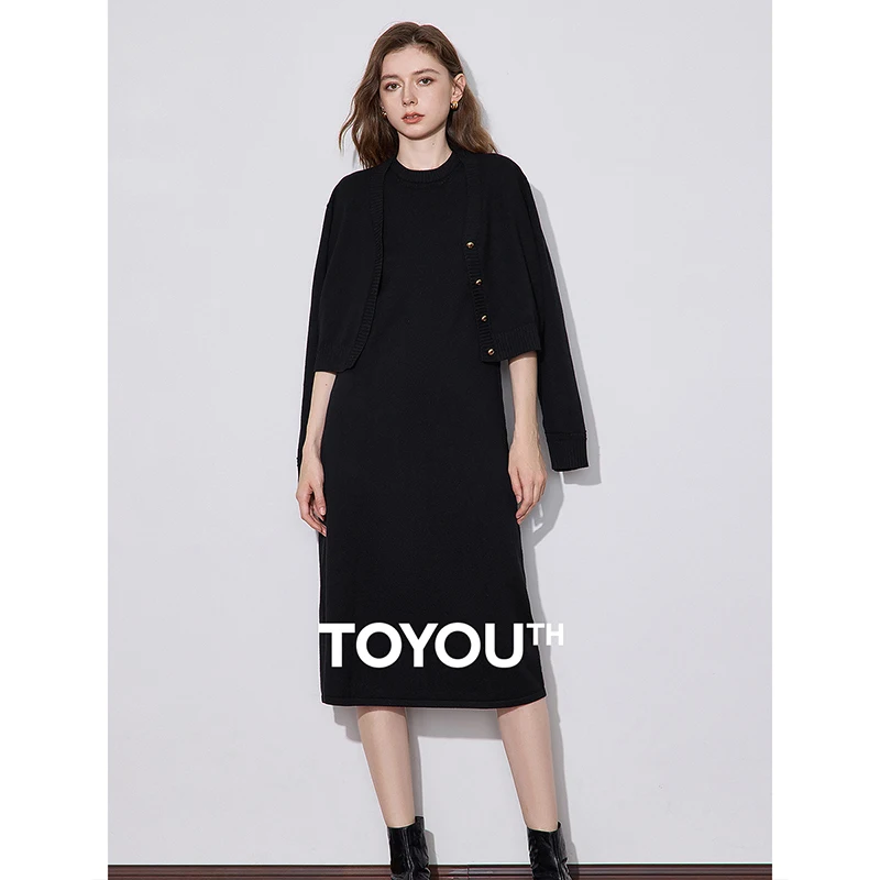 

TOYOUTH Women Two Piece Sets 2024 Autumn New Maillard Style Shirt and Knitted Vest Fashion Casual Official Suit