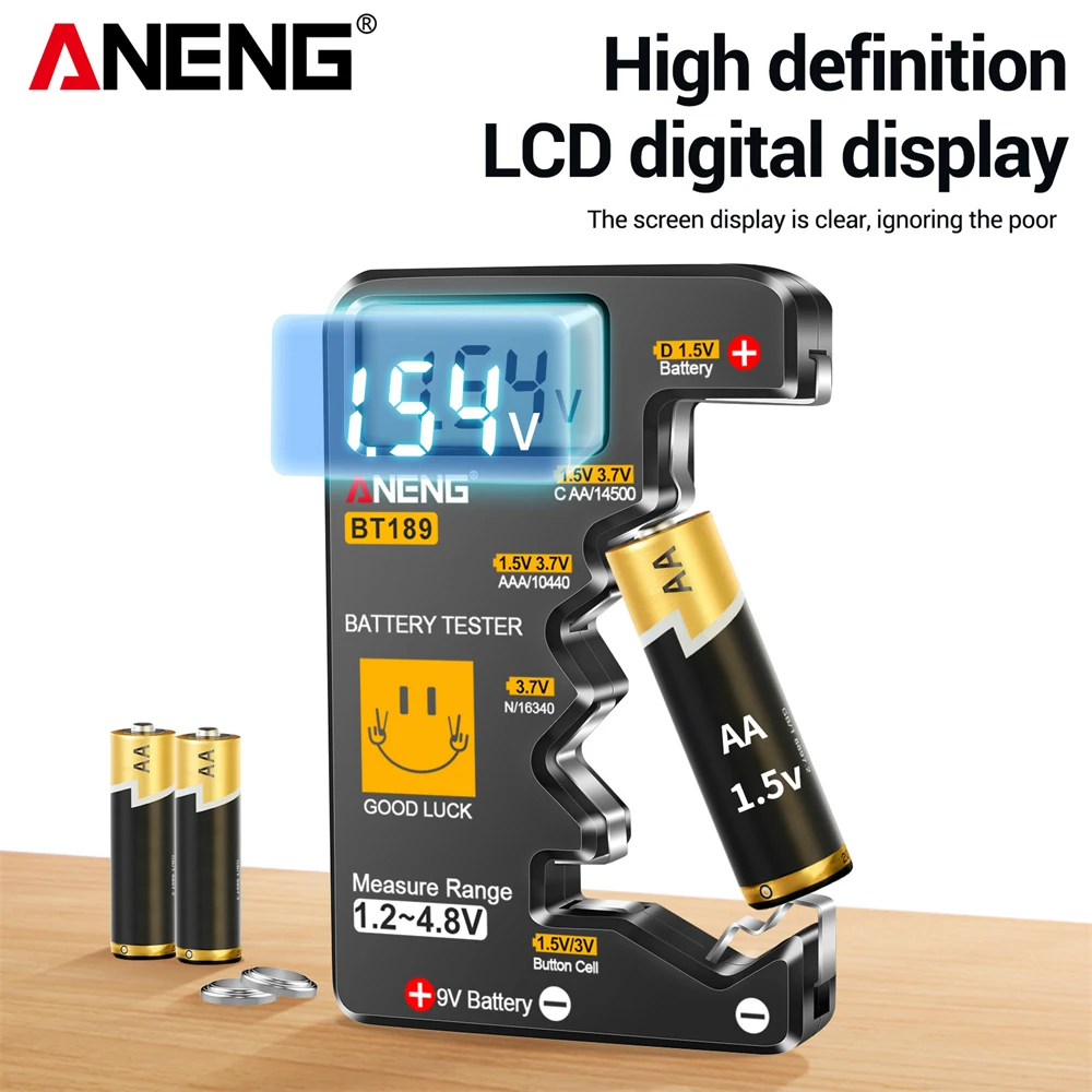 ANENG BT189 Digital Household Battery Testers Portable Display Test 9V AA AAA C D Button Cell Universal Power Instruments Tools