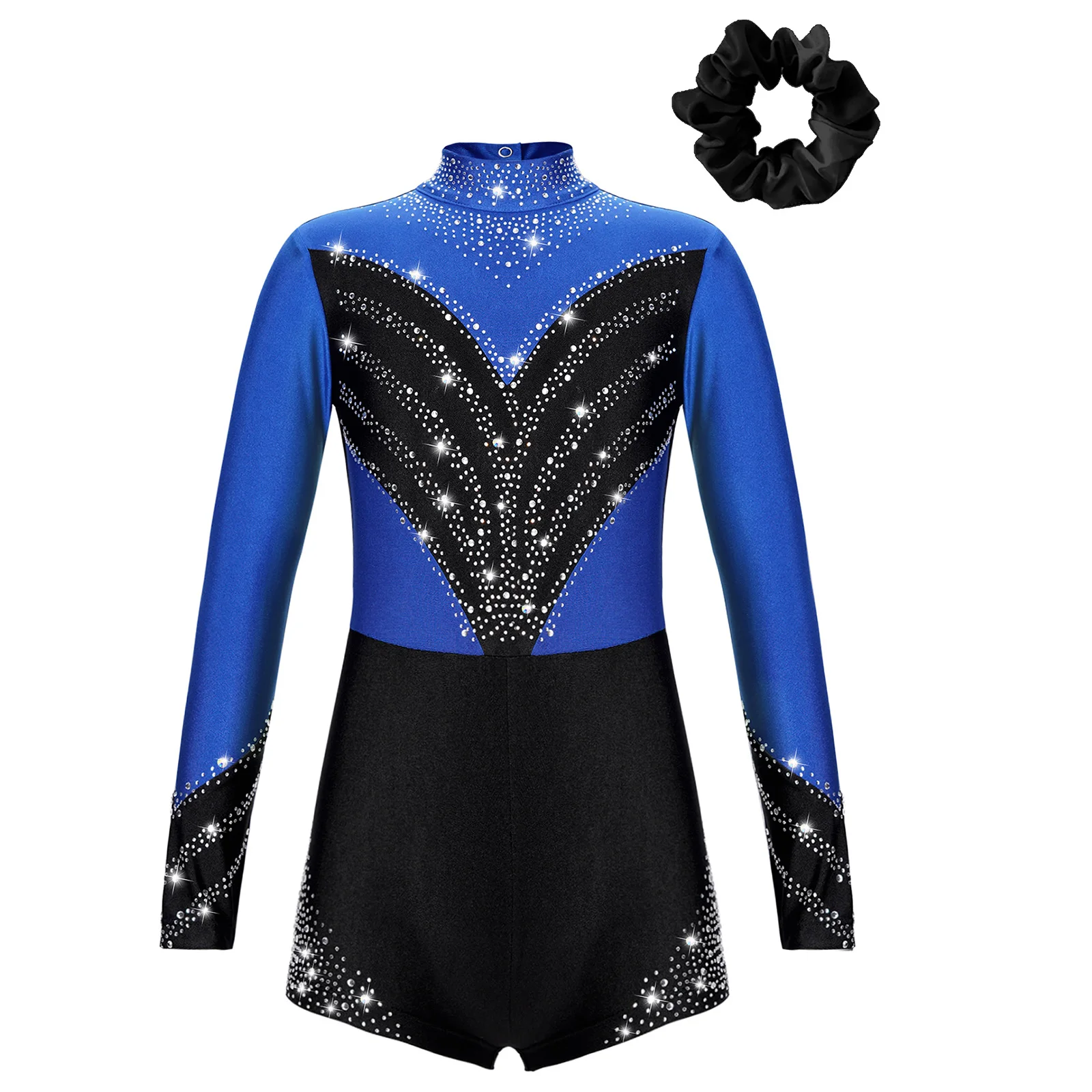 Kids Girls Rhinestones Gymnastics Jumpsuit Dancewear for Dancing Competition Teens Shiny Long Sleeve Ballet Jazz Dance Leotard