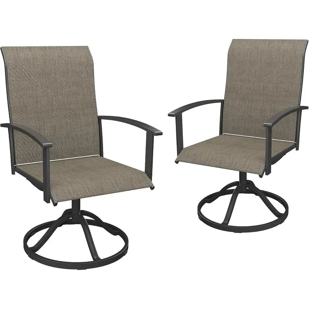 Weather-Resistant Metal Outdoor Swivel Chairs Set of 2 for Patio, Garden, or Porch in Mixed Brown