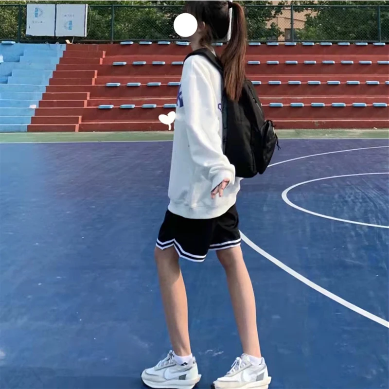 

Ледяной шелк Qui Dry Basketkeall orts Летние тонкие свободные спортивные повседневные брюки больших размеров пять четвертей Джинсовая ткань с высокой талией