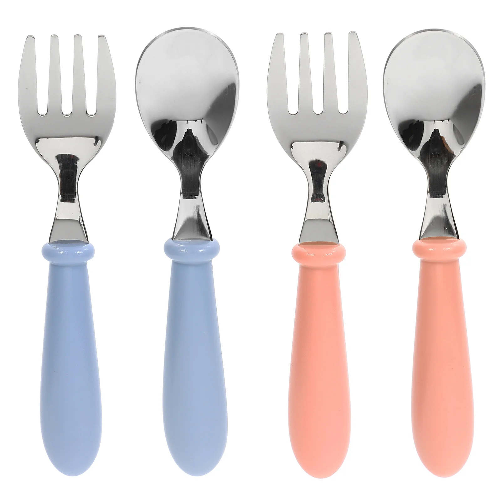 4Pcs Toddler Utensils Baby Feeding Fork Spoon Set Stainless Steel ABS Kids Tableware Durable Heat Resistant Dishwasher Safe