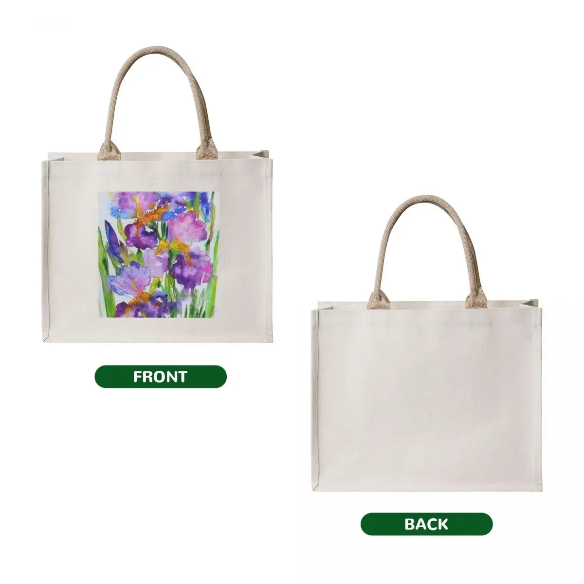 Irises flores pintura de acuarela bolso de mano bolso de compras bolso de tela mujer bolsas de compras personalizadas
