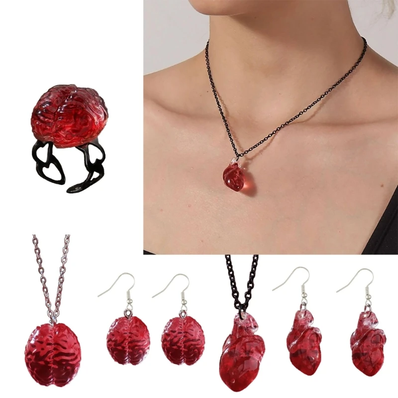 Eye Catching Red  Pendant Necklace Heart Earrings Fashion Ear Adorments