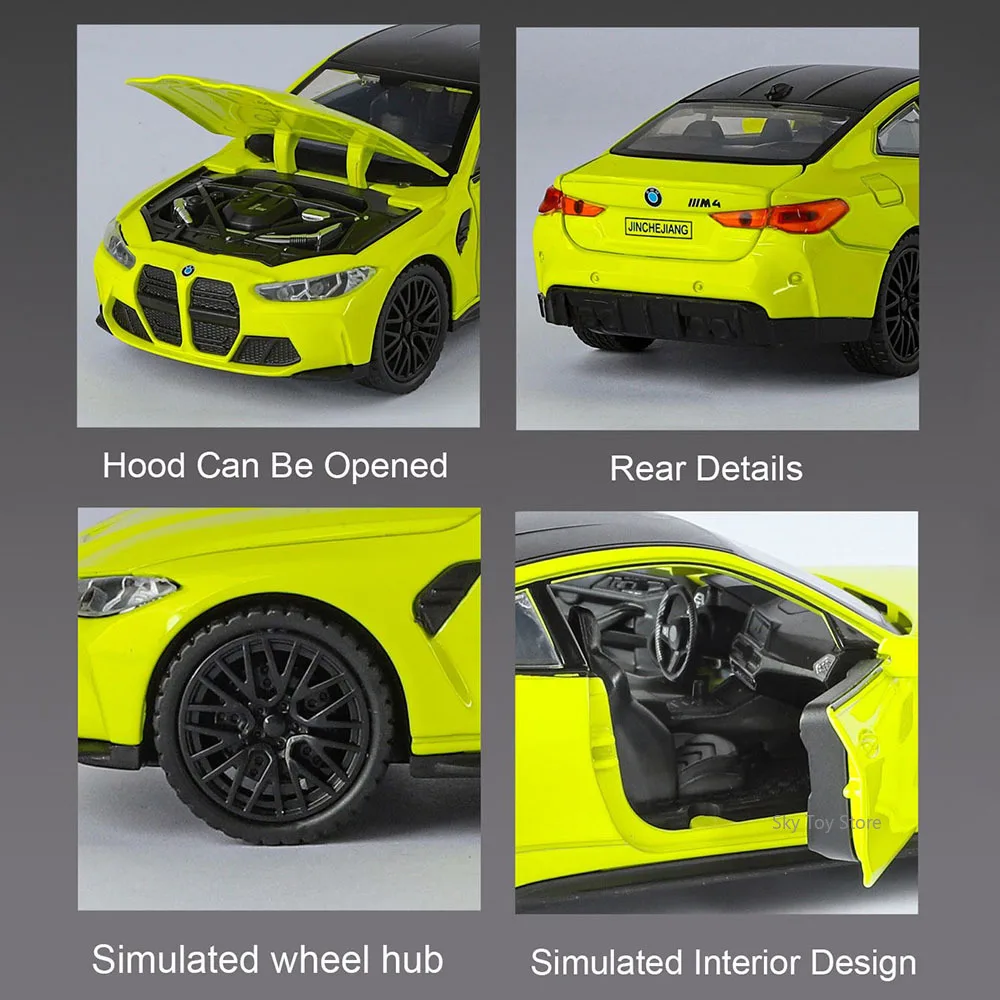 1:32 M4 GTR Miniatuurmodellen Legering Diecast Speelgoed Auto Ornament Geluid Licht Trek 4 Deuren Geopend Voertuigen Kinderen Kerstcadeau