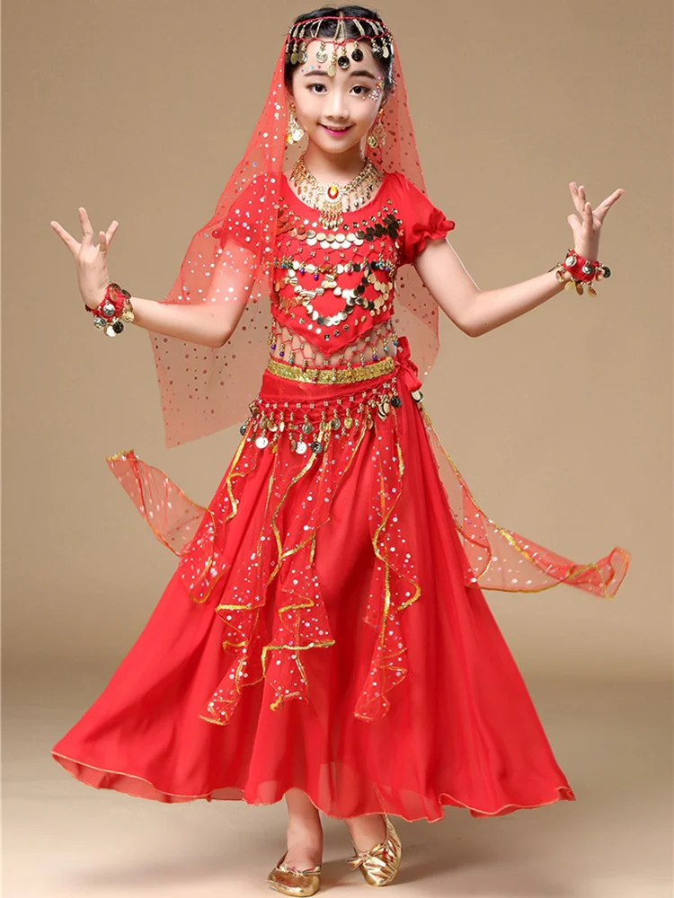 Belly Dance Costumes for Kids Girls Children Belly Dance Skirt Bollywood Dancing Dress Performance Competition Indian Cloth Set