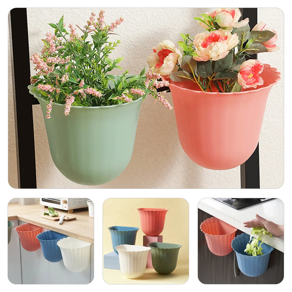 

4pcs Storage Hanging Basket Pp Garden Planter For Balcony Fence Railing Outdoor Indoor Plant Container Flower Bucket