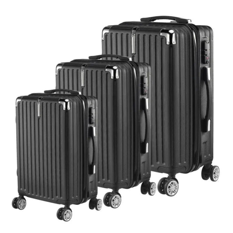 3-teiliges Hartschalen-Kofferset, Leichte ABS-Koffer mit TSA-Schloss, 4 Drehrädern, Handgepäck & Mittelgroße & Große Check-in Reise-Trolleys für Männer und Frauen, Schwarz/Grau