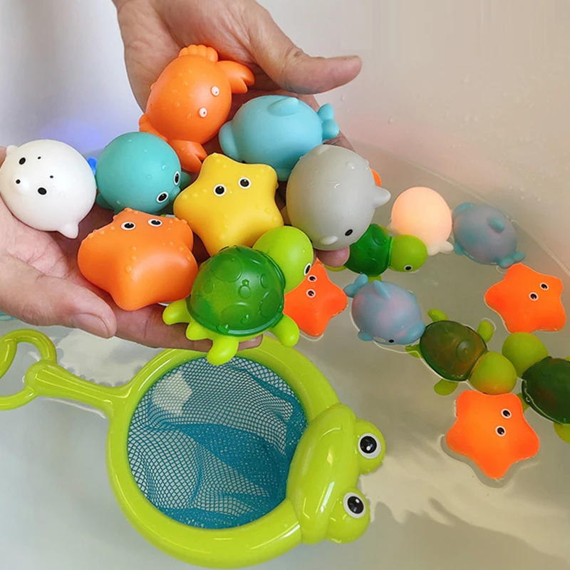 Bathtub Shower Game Animal Cartoon Fun Light Up Baby Bath Toys Floating Kids Water Swimming Toy For Baby Bathroom Bath Toys Set