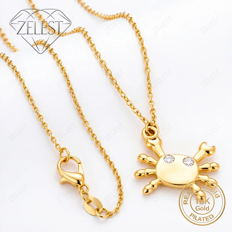 18K Gold Plated 16-30 Inch Cute Crab Zircon Pendant Necklace Fashionable Women's Wedding Gift Accessory
