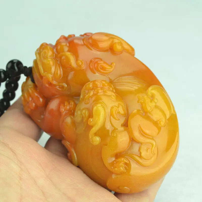 New Chinese Antique Natural Huanglong Jade Carved Pixiu Necklace Pendant