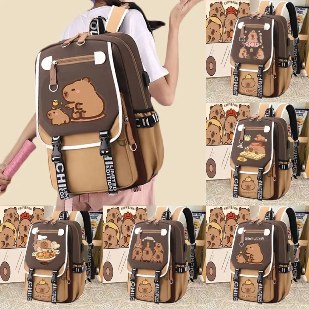 Creative Large Capacity Capybara Backpack Nylon Stain-resistant School Backpack Multi-layer Durable Book Bags