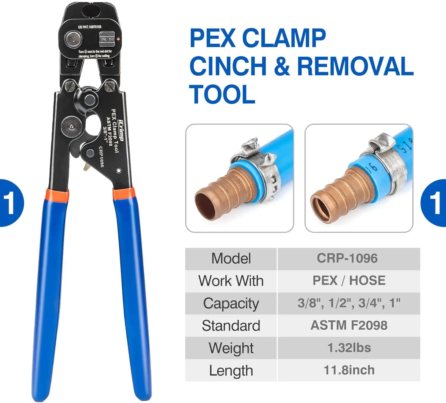 PEX Clamp Tool Kit for 3/8-in, 1/2-in, 3/4-in, 1-in PEX Clamp Cinch & Removal