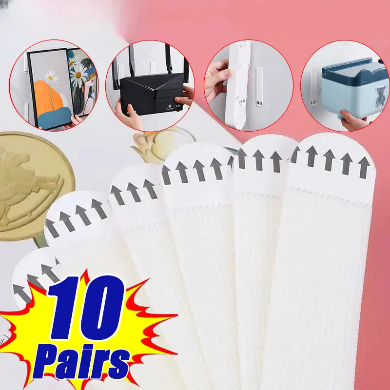 10 Pairs Double-sided Adhesive Strip Non-destructive Hanging Wall Adhesive Strip Wall Hooks Tool-Free Removable Adhesive Strip