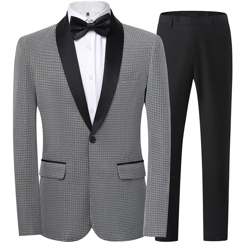 A583 suit set, men's suit set, slim fit Korean version wedding dress, business casual, handsome plaid suit, men's