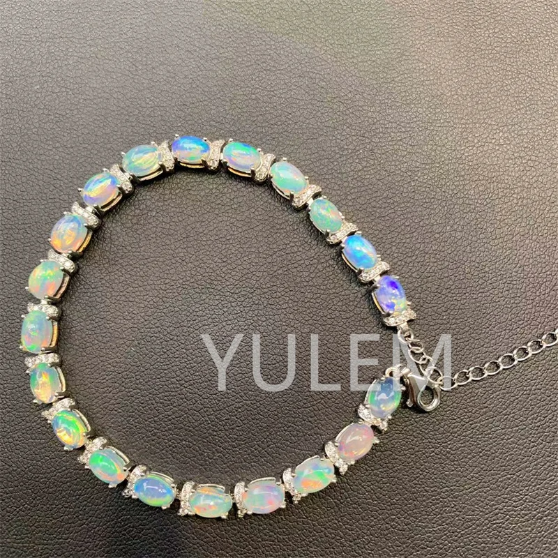 YULEM New Arrival Natural Opal Classic Design 20pcs Australia Opal Around 17cm Silver 925 Bracelet for Women YULEM-01