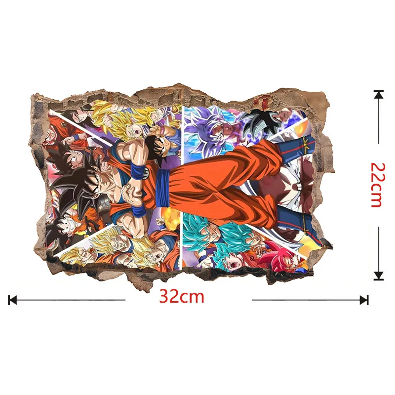 Adesivo da parete Dragon Ball Goku Sayajins Realistico decorazione da parete rotta Pittura Camera dei bambini Decorazione del fumetto Adesivo in PVC