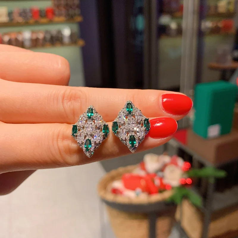 High Carbon Diamond Three-Piece Set Colorful Zircon Fashion Earrings Pendant Ring Emerald Zircon Necklace