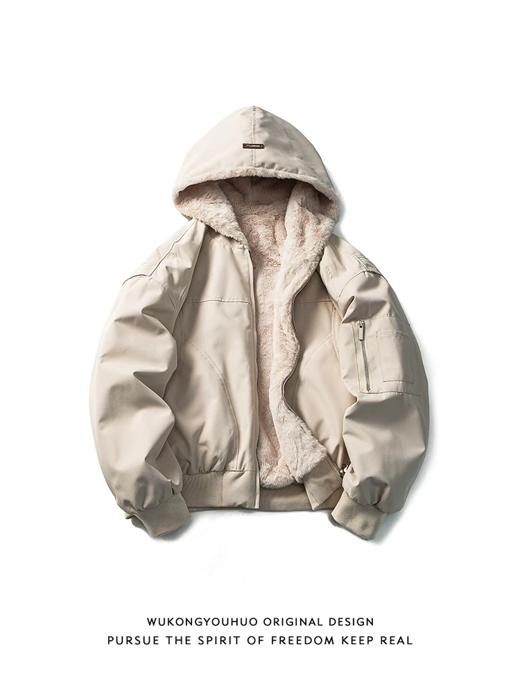 

Winter mountain carving fleece thickened hooded cotton clothes men's American flight jacket heavy cotton coat