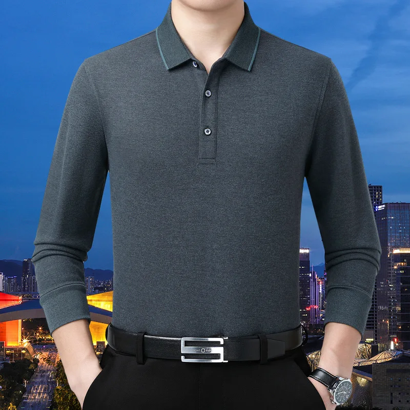 

New Autumn Men's Long Sve T-irt High-End Busin Faion Set Brand Registered Trademark PE9885 Other Fabric