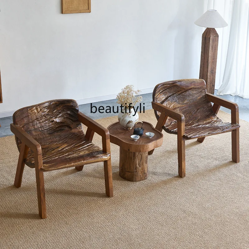 Wabi Sansan Fragrant Camphor Wood Balcony Leisure Chair Chinese Ancient Style B & B Hotel One table and two chairs
