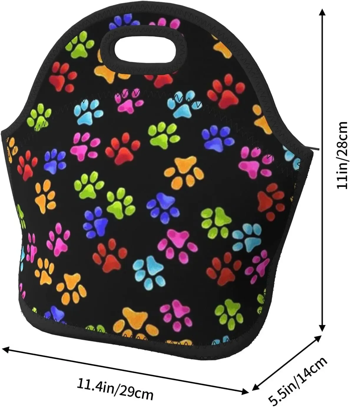 Colorful Dog Paw Reusable Insulated Neoprene Lunch Tote Bag Cooler Portable Lunch Box Bags