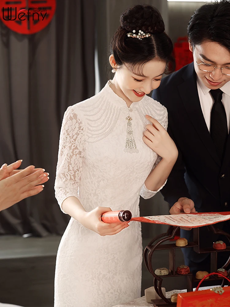 

Engagement Wedding Dr Women's New 2025 High-End Sensation Chinese Sle Reformed ort Sve Mid-Length Gown